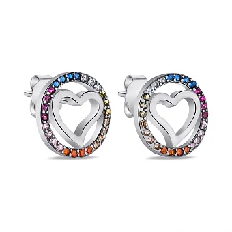 Серьги-пусеты из серебра Сердечки с фианитами (арт. 7518/С2ФЦ/1554)