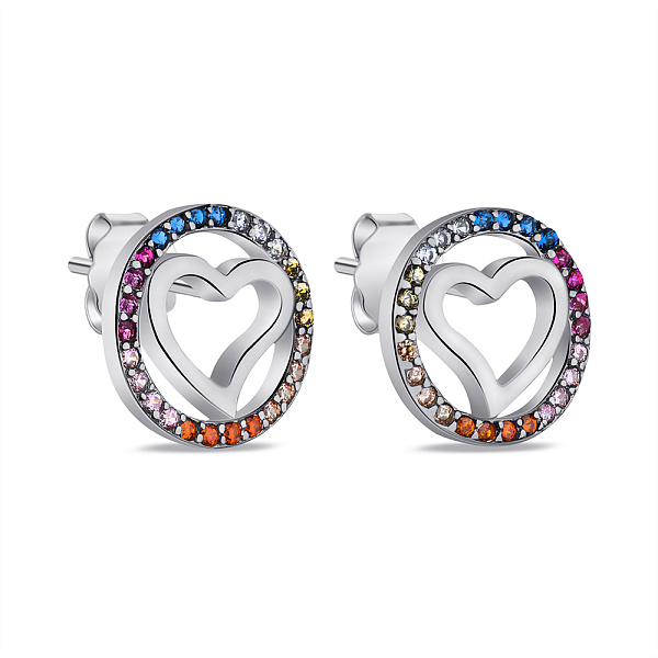 Серьги-пусеты из серебра Сердечки с фианитами (арт. 7518/С2ФЦ/1554) – изображение 1