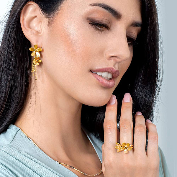 Золотые серьги-подвески Francelli Цветы (арт. 107417ж) – изображение 2
