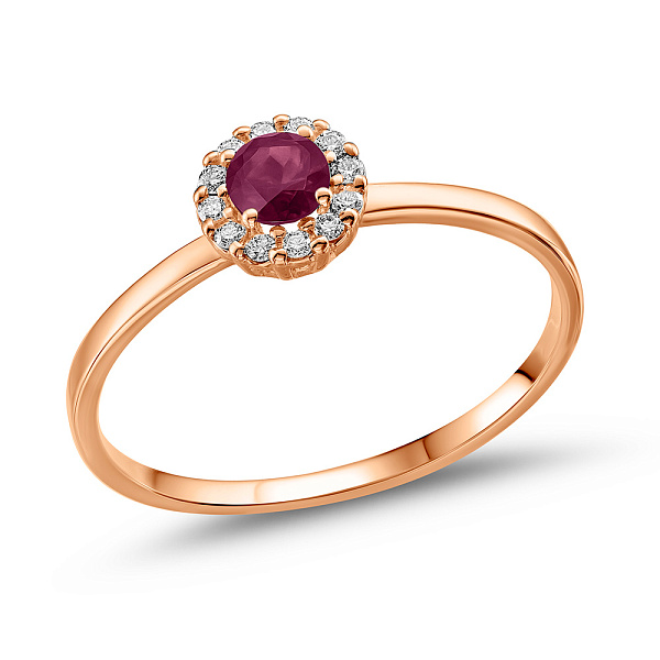 Золота каблучка з рубіном і діамантами (арт. К011635р) – зображення 1
