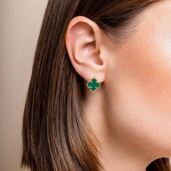 Золоті сережки з малахітом (арт. 106087/10млх) – зображення 3