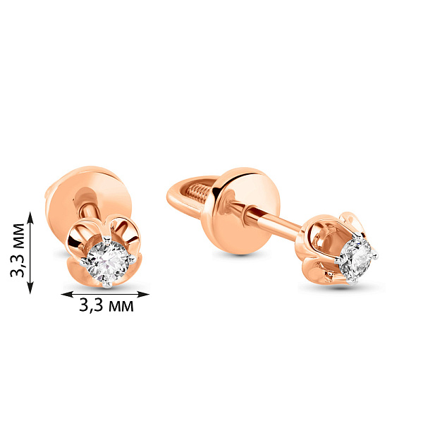 Серьги-пусеты из красного золота с бриллиантами  (арт. 2190497201) – изображение 2