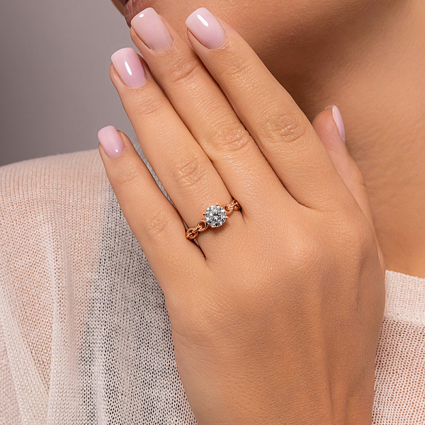 Золотое кольцо Звенья с фианитом (арт. 156488) – изображение 4