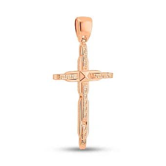 Хрестик з червоного золота з грецьким орнаментом (арт. 424957/1)