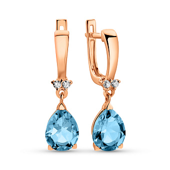 Фото Золотые серьги-подвески с топазом (арт. 111154Птг)