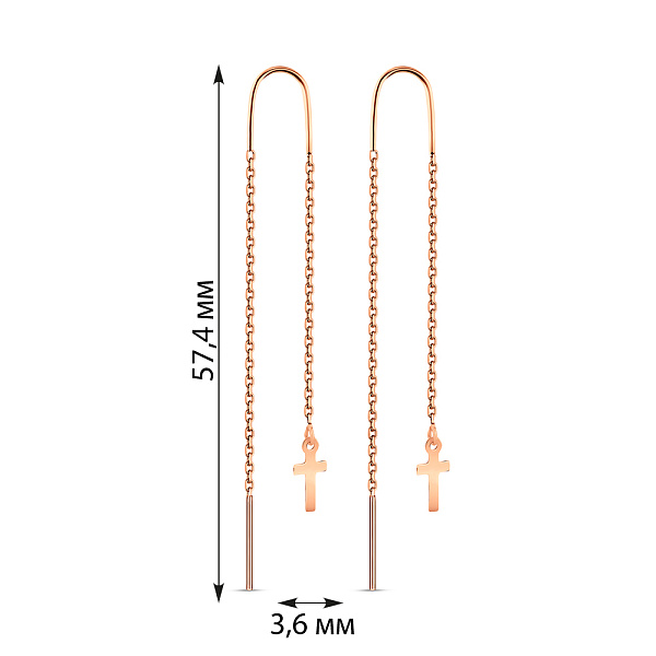 Золоті сережки-протяжки з хрестиками (арт. 109287) – зображення 5