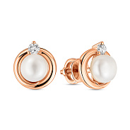 Золотые серьги с жемчугом и фианитами (арт. 110895)