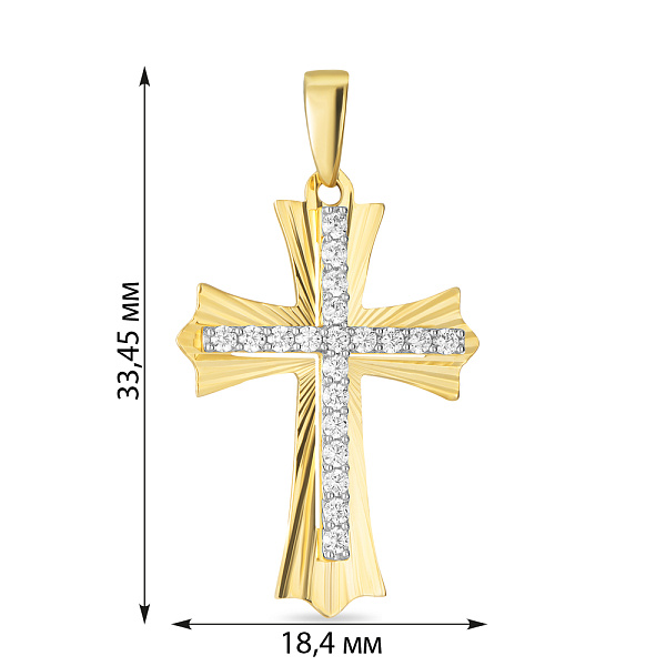 Крестик из желтого золота с фианитами (арт. 443852ж) – изображение 2