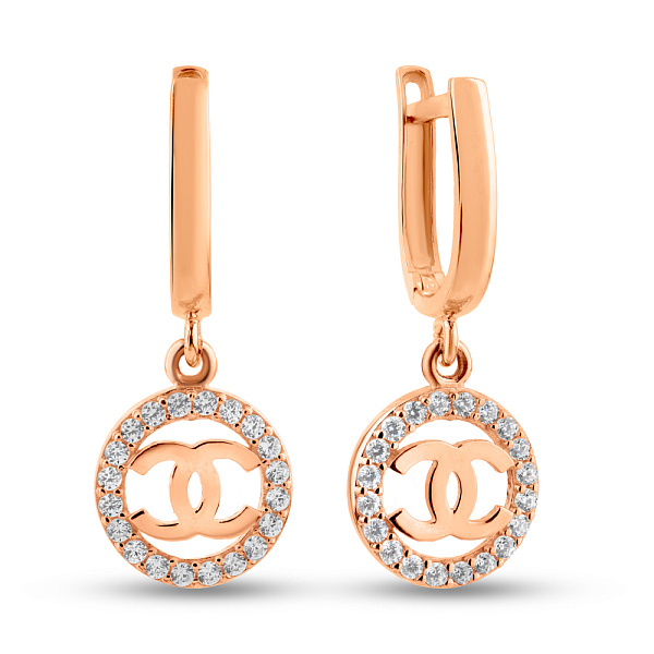 Золоті сережки-підвіски з фіанітами (арт. 1091405) – зображення 1