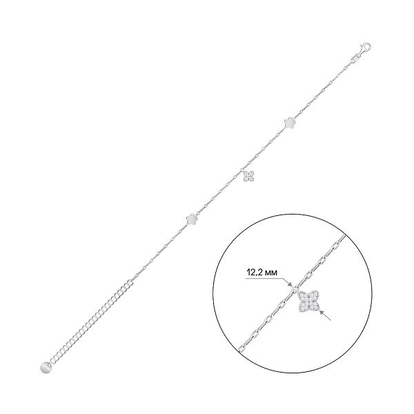 Срібний браслет на ногу Квіти з фіанітами (арт. 7509/5001н) – зображення 2