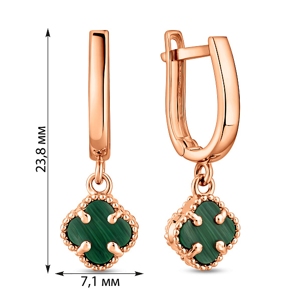 Сережки з червоного золота з малахітом (арт. 105693/7млх) – зображення 2