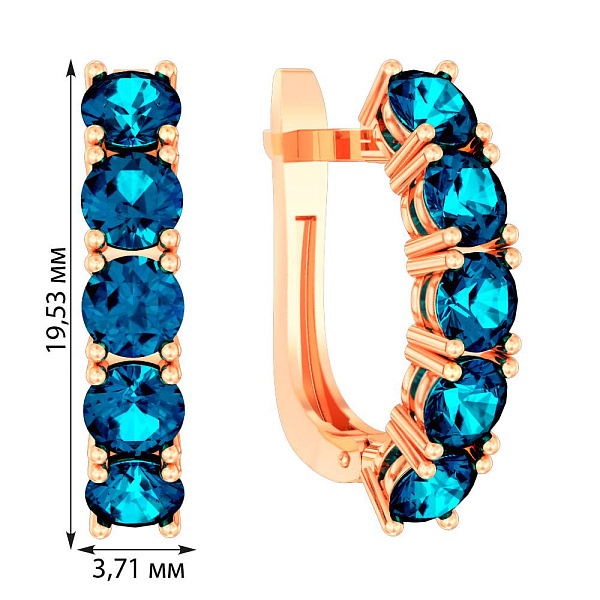 Золоті сережки з топазом лондон (арт. 111049Пл) – зображення 4