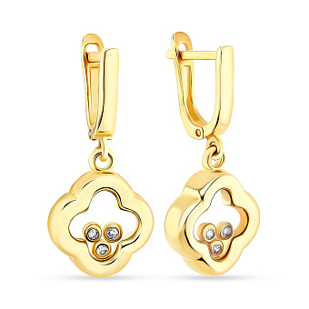 Сережки-подвески из желтого золота с фианитами (арт. 107887ж)