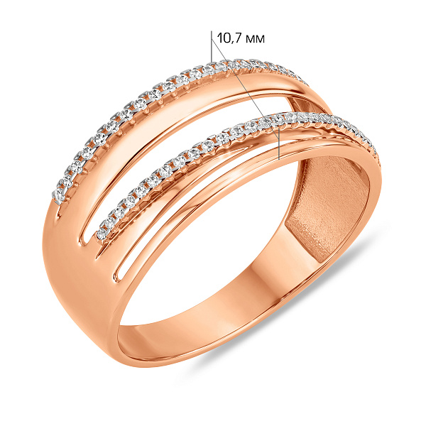 Широкое золотое кольцо с дорожками из фианитов (арт. 140856) – изображение 3