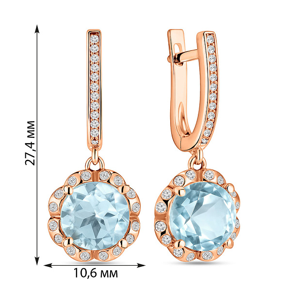 Золоті сережки з топазом і фіанітами (арт. 104119Пг) – зображення 2