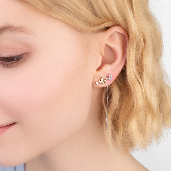 Золоті сережки-протяжки Герб України-Тризуб (арт. 110965/1) – зображення 2