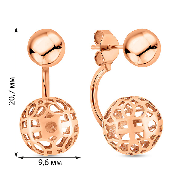 Сережки-джекети з червоного золота (арт. 106745) – зображення 2