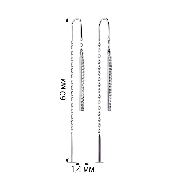 Длинные серьги-протяжки из серебра с фианитами (арт. 7502/3122) – изображение 2
