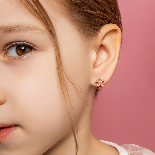 Дитячі золоті сережки Квіточки з фіанітами (арт. 1101005) – зображення 2