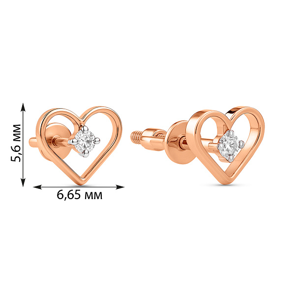 Золотые серьги Сердечки  с бриллиантами (арт. Т011707005) – изображение 3