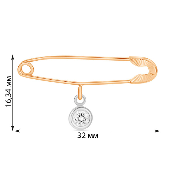 Булавка из красного и белого золота с подвеской (арт. 280175кб) – изображение 2