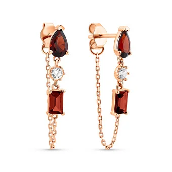 Золоті сережки з гранатом і фіанітами (арт. 110140Пк)