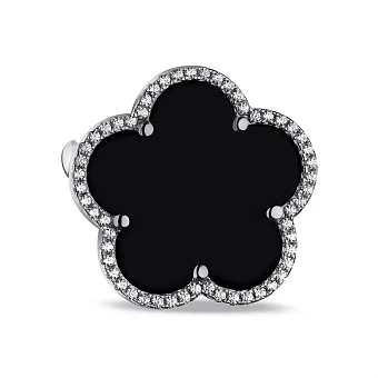 Серебряная брошь с ониксом и фианитами (арт. 7505/192/25о)