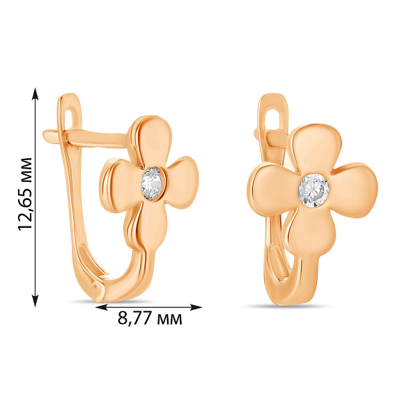 Дитячі сережки «Квіти» з червоного золота з фіанітами  (арт. 105553) – зображення 4
