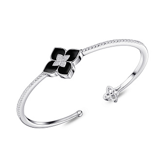 Серебряный жесткий браслет Цветок с ониксом (арт. 7509/2183310/20о)