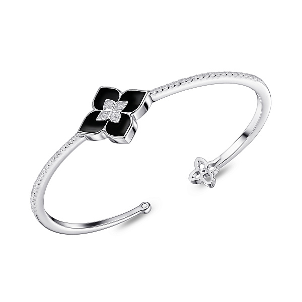 Серебряный жесткий браслет Цветок с ониксом (арт. 7509/2183310/20о) – изображение 1