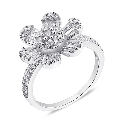 Серебряное массивное кольцо Цветок с фианитами (арт. 7501/6208)