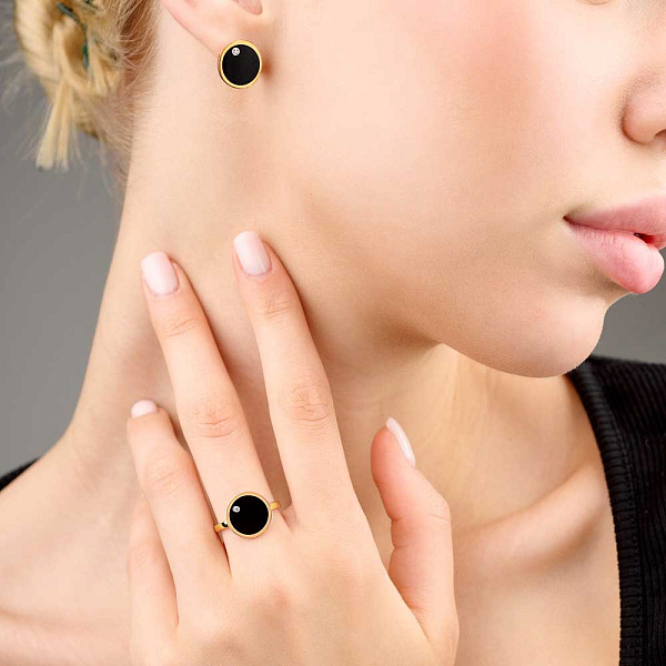 Серьги Лýна из желтого золота с эмалью и фианитами (арт. 111169жч) – изображение 2