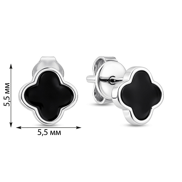 Серебряные пусеты с черной эмалью (арт. 7518/7262/6еч) – изображение 2