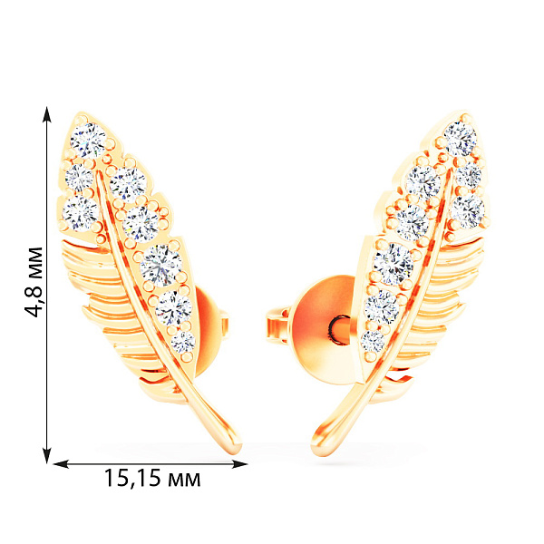 Золоті пусети Перо з фіанітами (арт. 1101042) – зображення 3