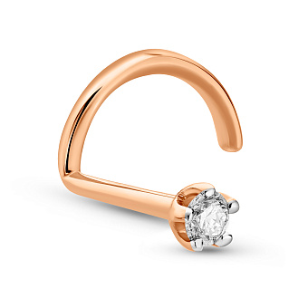 Фото Золотая серьга-пирсинг в нос с бриллиантом (арт. 6112628201)