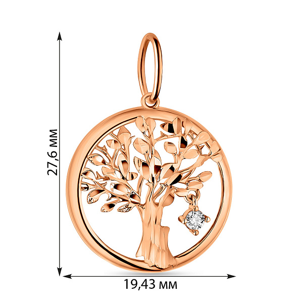 Золотий кулон "Дерево життя" з фіанітом (арт. 424430) – зображення 2