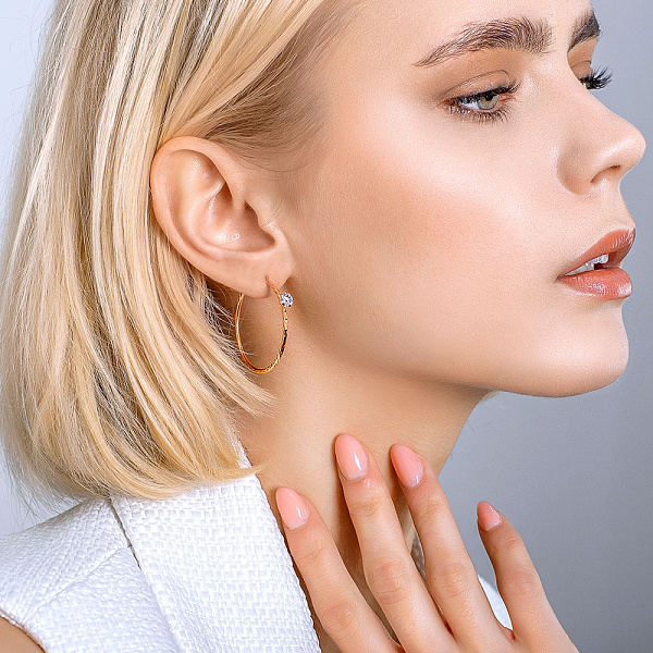 Сережки-кольца из красного золота с фианитами (арт. 107150/30) – изображение 2