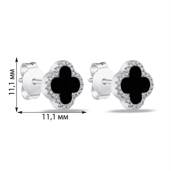 Сережки-пусети зі срібла з оніксом і фіанітами (арт. 7518/5497/10о) – зображення 2