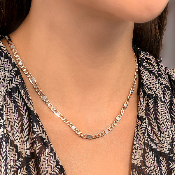 Золотая родированная цепочка плетения Картье фантазийный (арт. 306107р) – изображение 2