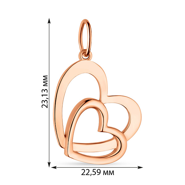 Підвіс з червоного золота "Два серця" без каміння (арт. 424472) – зображення 2