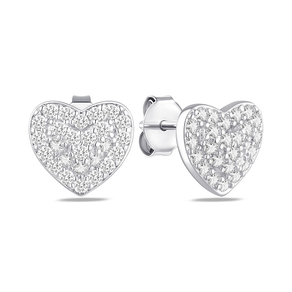 Серебряные пусеты Сердце с фианитами (арт. 7518/7500) – изображение 1