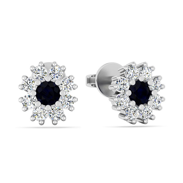 Золотые серьги пусеты с бриллиантами и сапфиром (арт. Т011692бс) – изображение 1