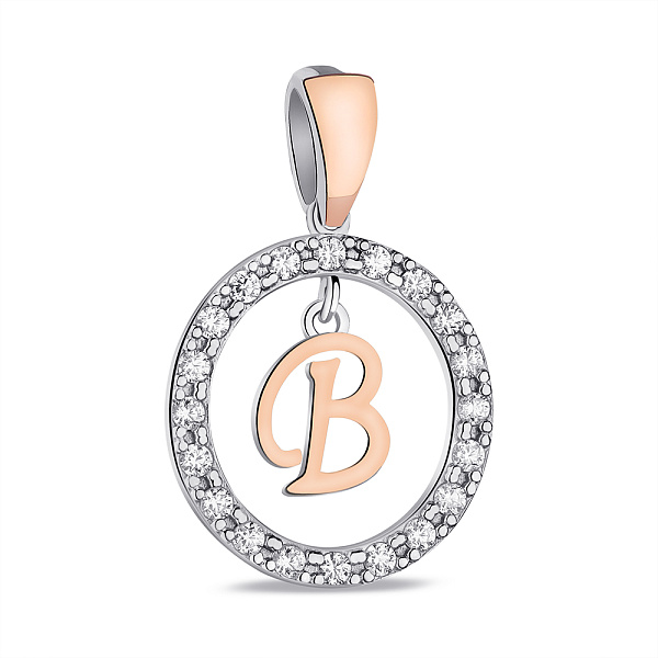 Срібний кулон Літера В з фіанітами (арт. 7203/050пю/В) – зображення 1