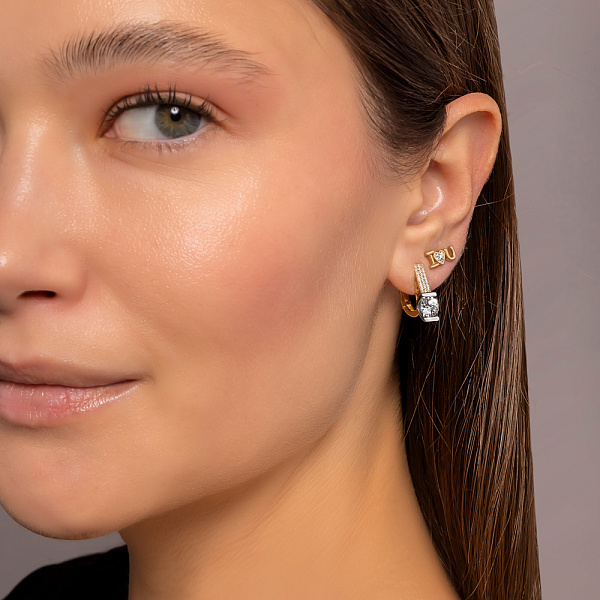 Пусети з жовтого золота «I Love You» з фіанітами (арт. 111083ж) – зображення 3