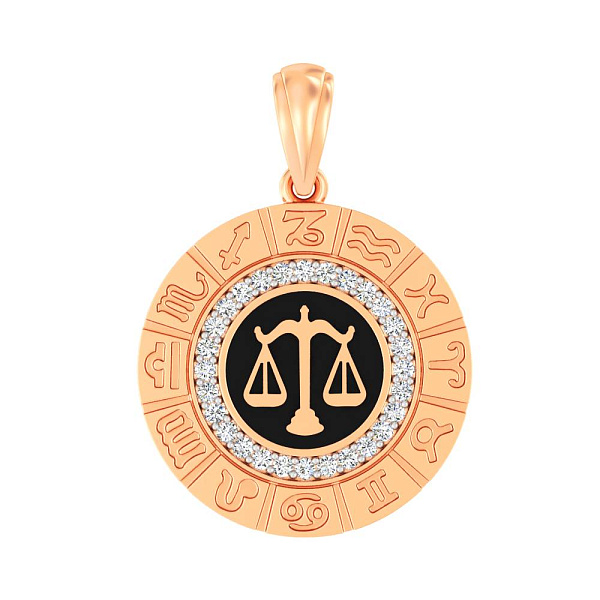 Золотой подвес "Весы" с эмалью и фианитами  (арт. 440681ечвс) – изображение 1