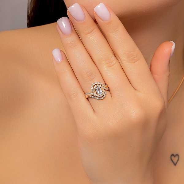 Золота каблучка з топазом і фіанітами (арт. 151301Т) – зображення 3