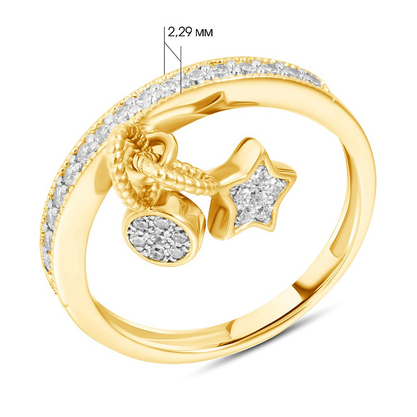 Каблучка з жовтого золота з підвіскою і фіанітами (арт. 140728ж) – зображення 2