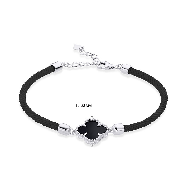 Браслет на черной нити с серебряной вставкой и ониксом (арт. 7309/3321/15оч) – изображение 2