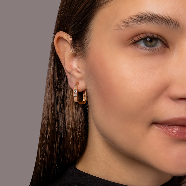 Сережки-кільця з червоного золота з фіанітами (арт. 1092127) – зображення 3