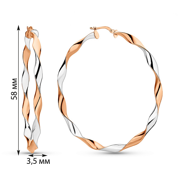 Серьги кольца из красного и белого золота (арт. 108452/55кб) – изображение 6